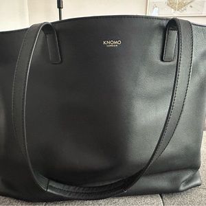 Knomo London black leather laptop tote bag 15”